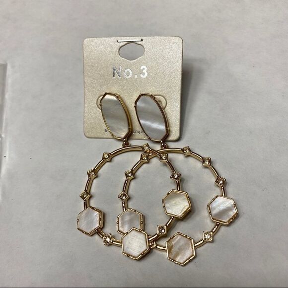 0014 | GEOMETRIC STONE POST DROP HOOP EARRING - Picture 4 of 7